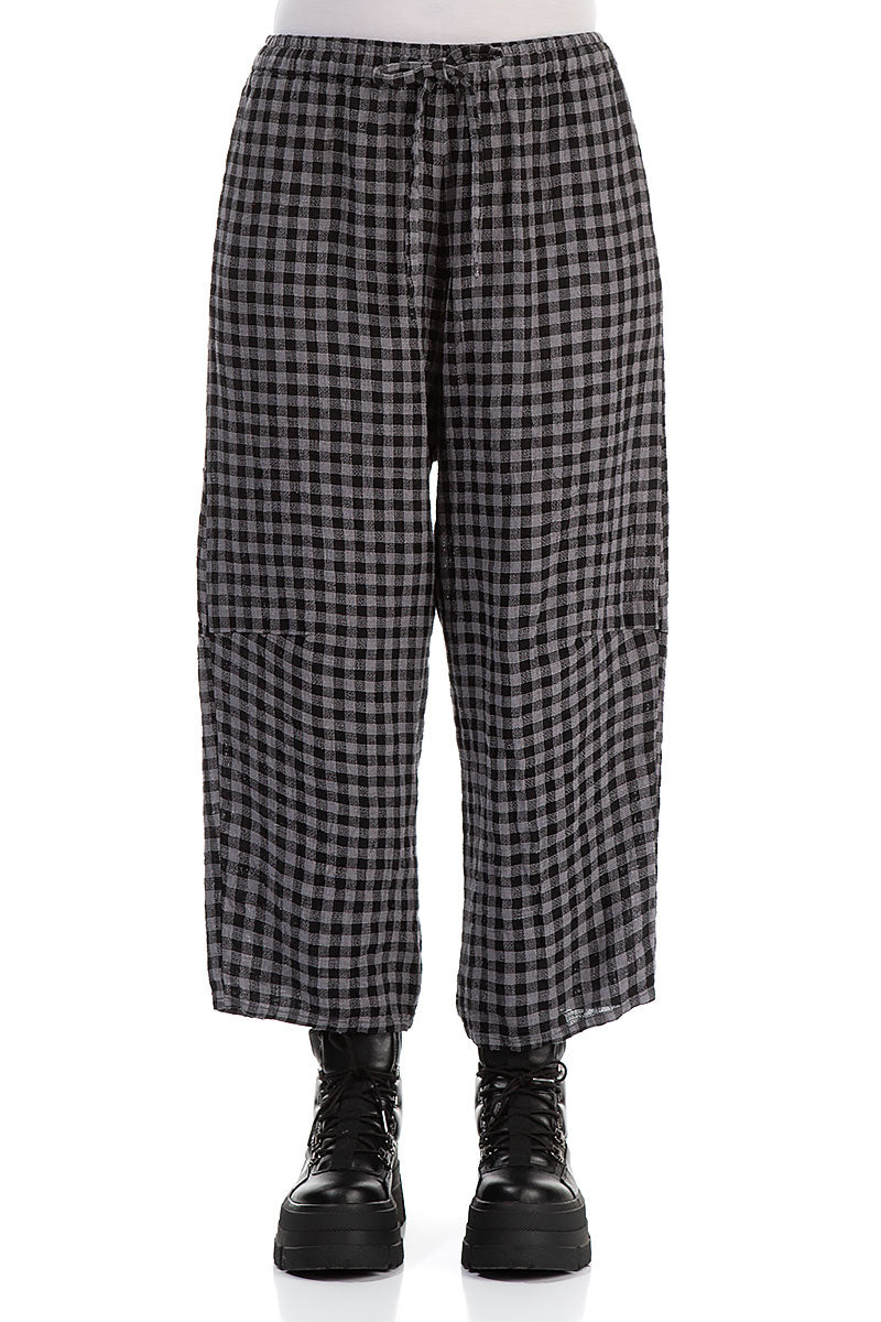 Tie Up Grey Check Linen Trousers