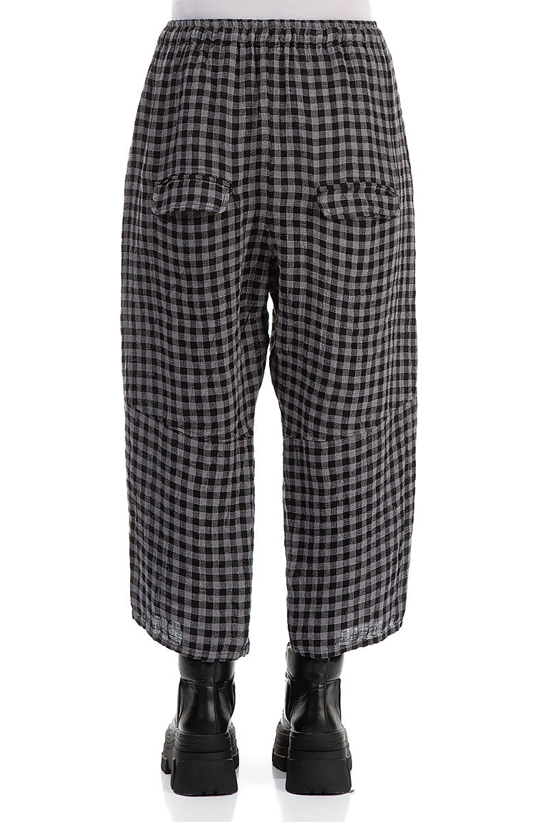 Tie Up Grey Check Linen Trousers