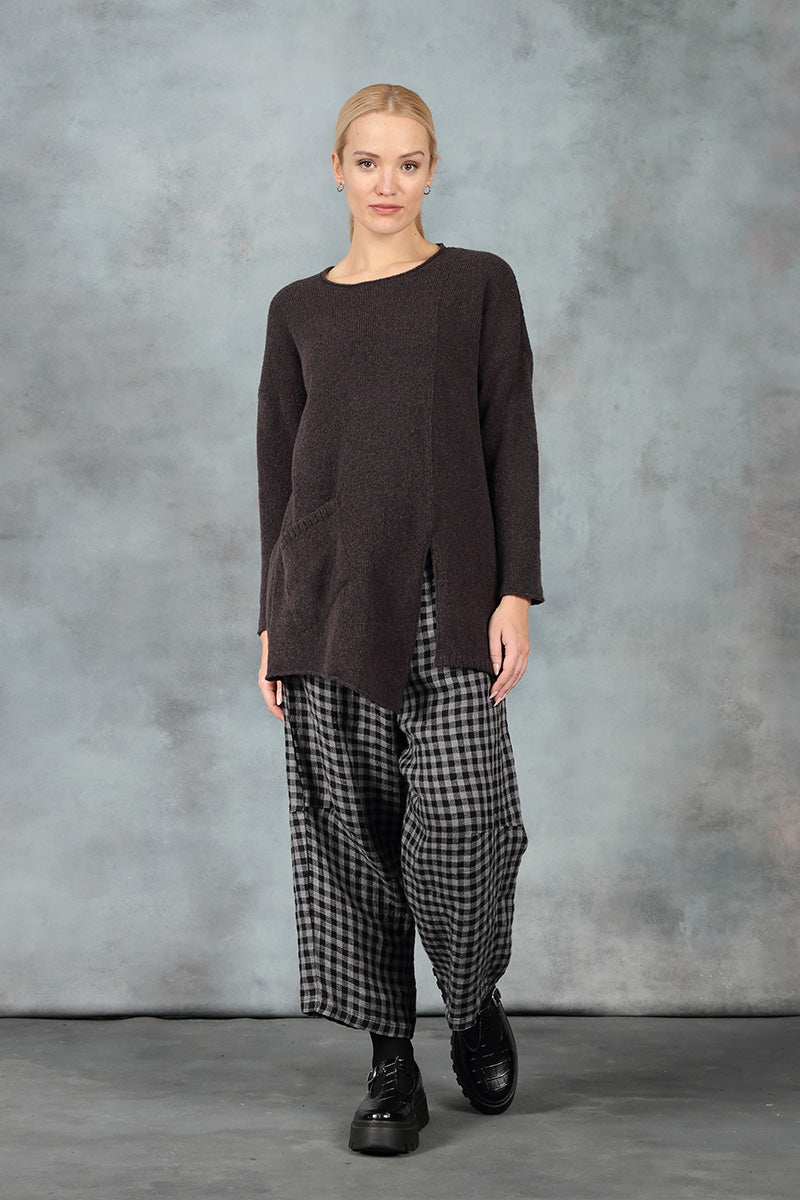 Tie Up Grey Check Linen Trousers