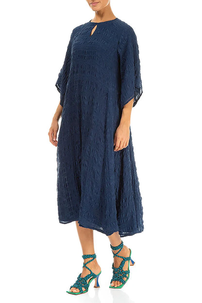 Stufenkleid aus kobaltblauer, heller Seide