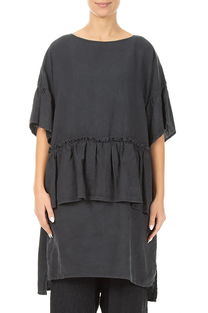 Tiered Graphite Linen Tunic Dress 1