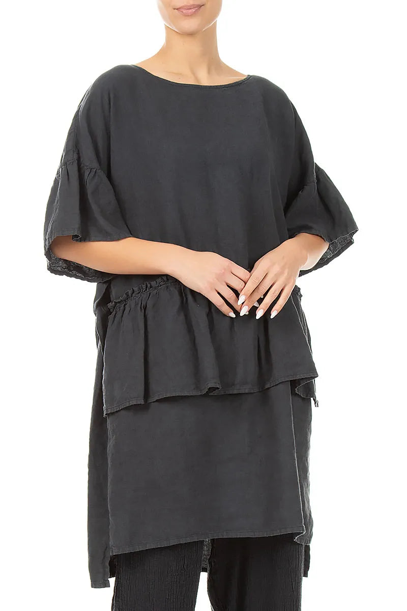 Tiered Graphite Linen Tunic Dress 3