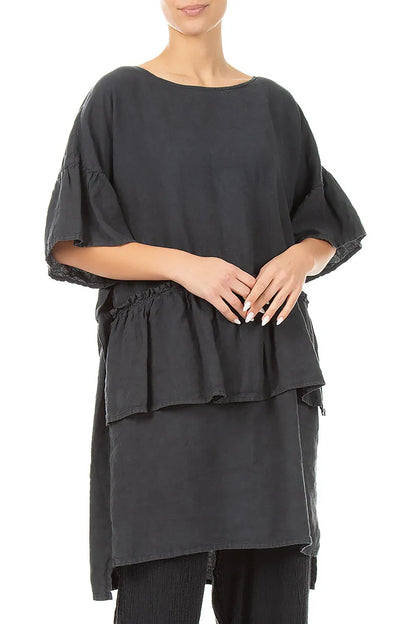 Tiered Graphite Linen Tunic Dress 3