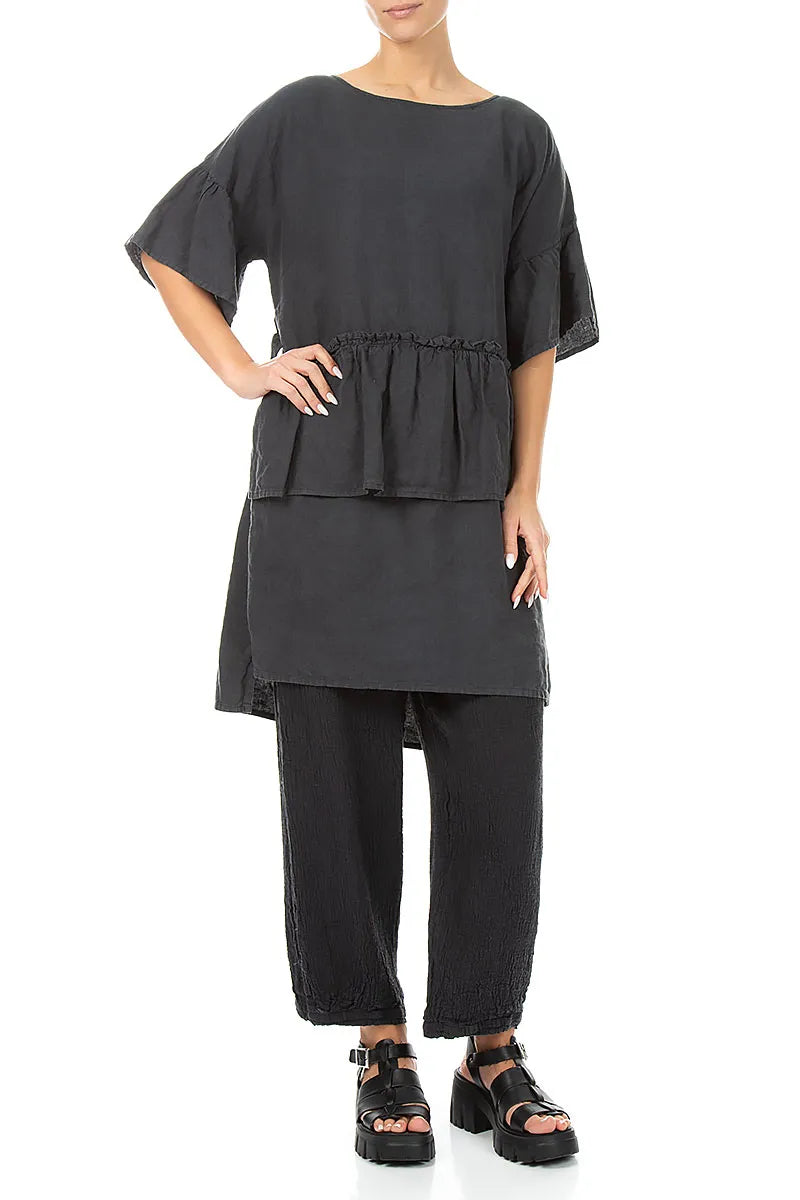 Tiered Graphite Linen Tunic Dress 4