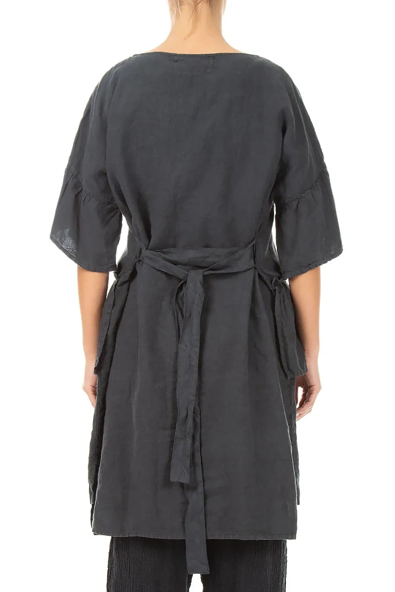 Tiered Graphite Linen Tunic Dress 2
