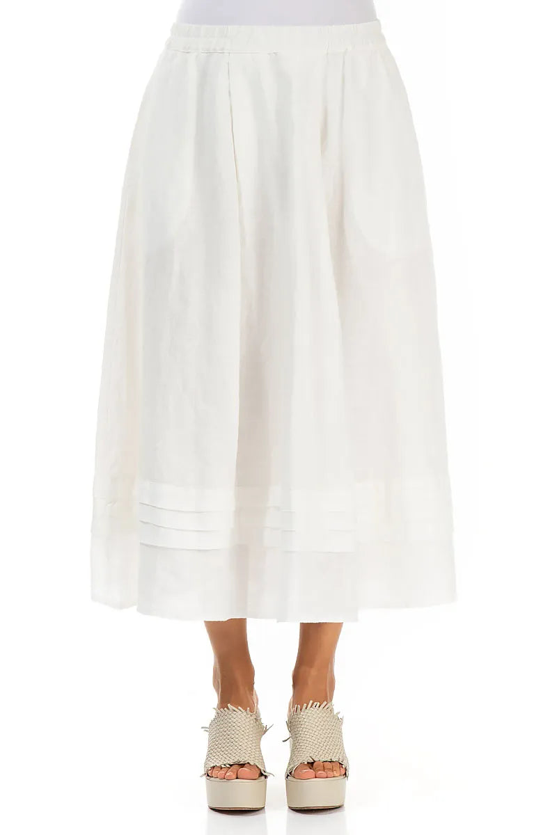 Tiered Hem Off White Linen Skirt