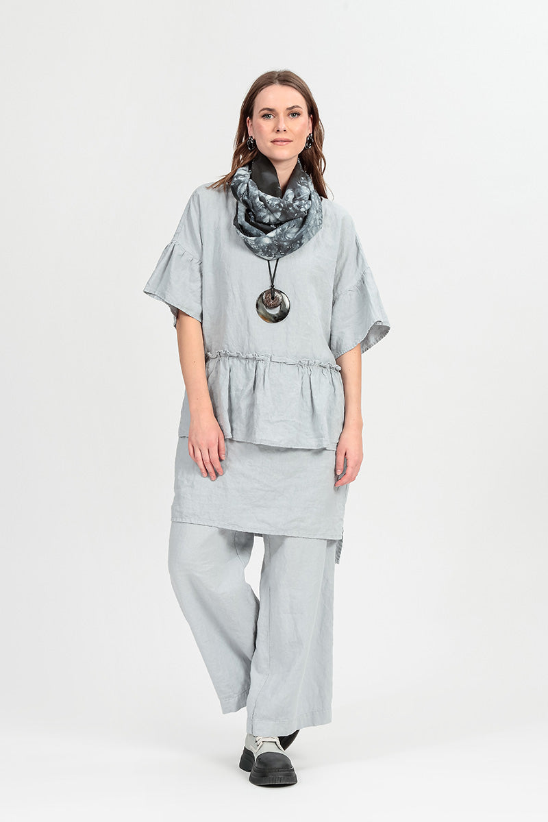 Tiered Silver Grey Linen Tunic Dress 1