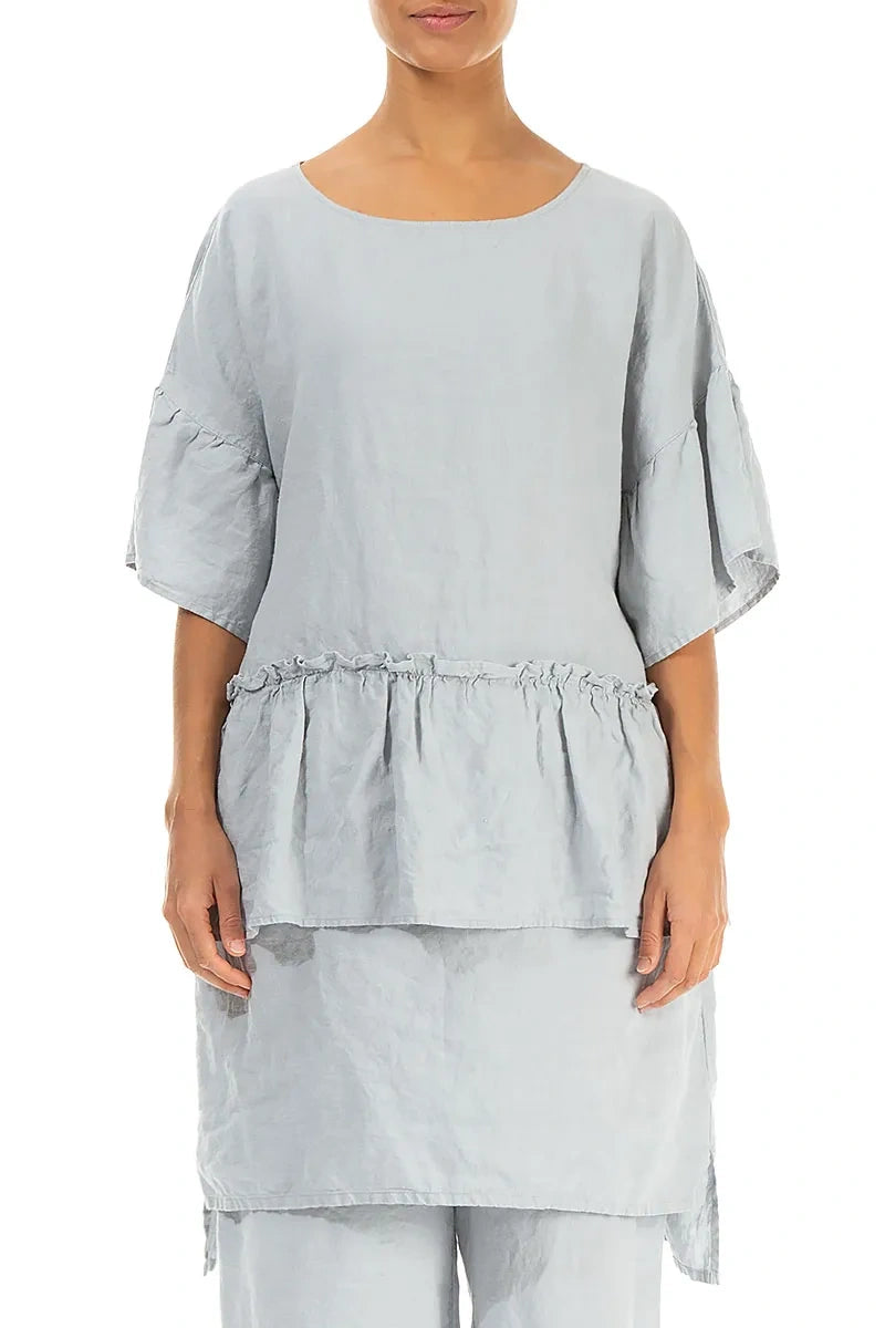 Tiered Silver Grey Linen Tunic Dress 2