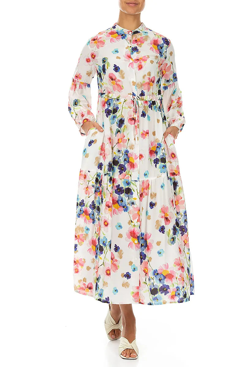 Tiered Tie Up Primrose Silk Bamboo Dress 4