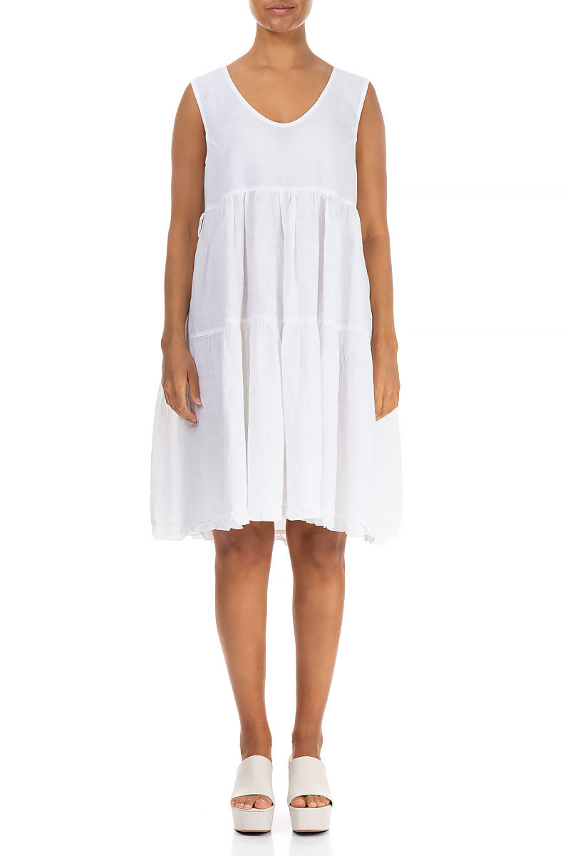 Tiered White Linen Dress