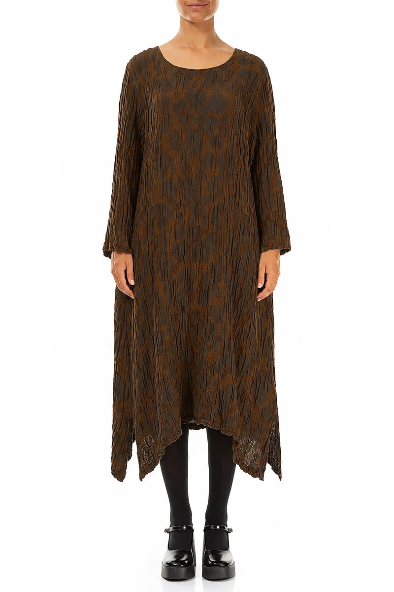 Truffle Brown Circle Silk Linen Shift Dress 1