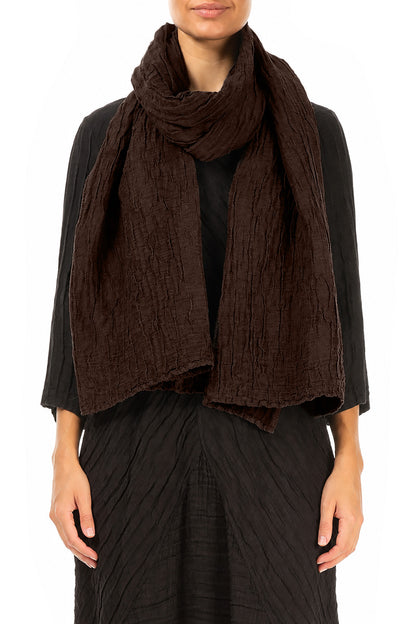 Truffle Brown Crinkled Silk Linen Scarf