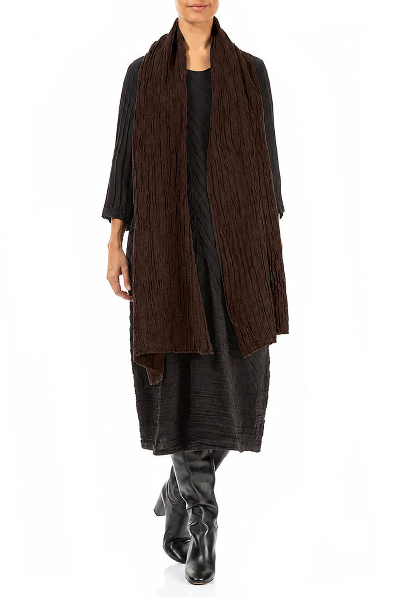 Truffle Brown Crinkled Silk Linen Scarf