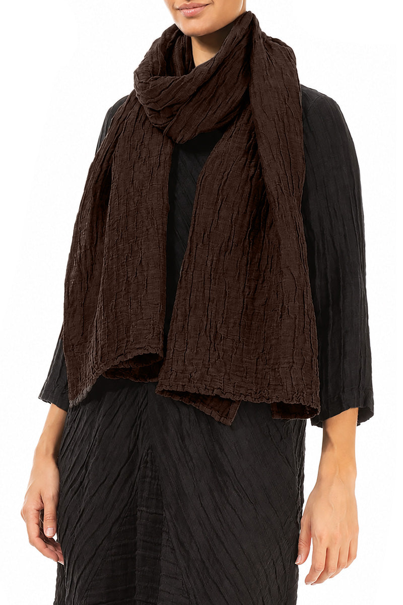 Truffle Brown Crinkled Silk Linen Scarf