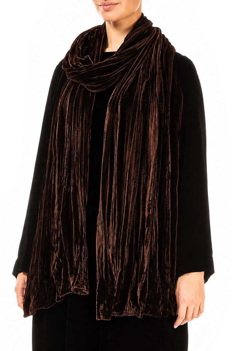 Truffle Brown Crumpled Silk Velvet Scarf