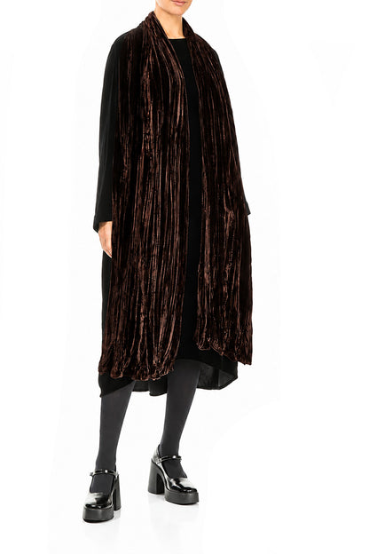 Truffle Brown Crumpled Silk Velvet Scarf