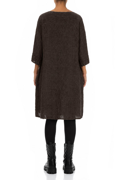 Truffle Brown Mélange Linen Smock Dress