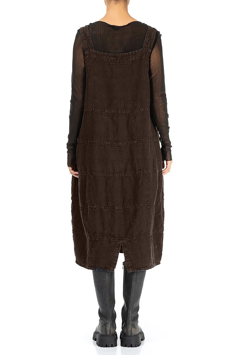 Truffle Brown Patterned Linen Dungaree Dress