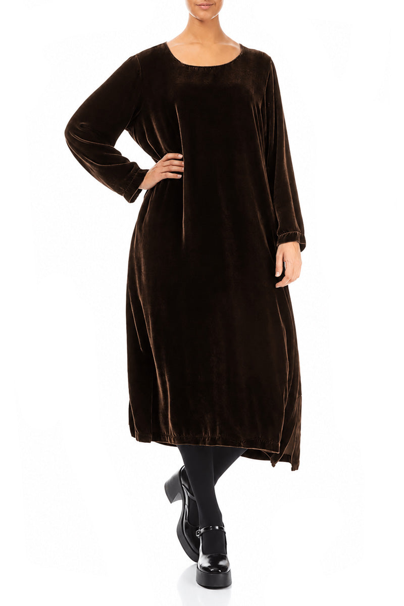Truffle Brown Silk Velvet Shift Dress 4