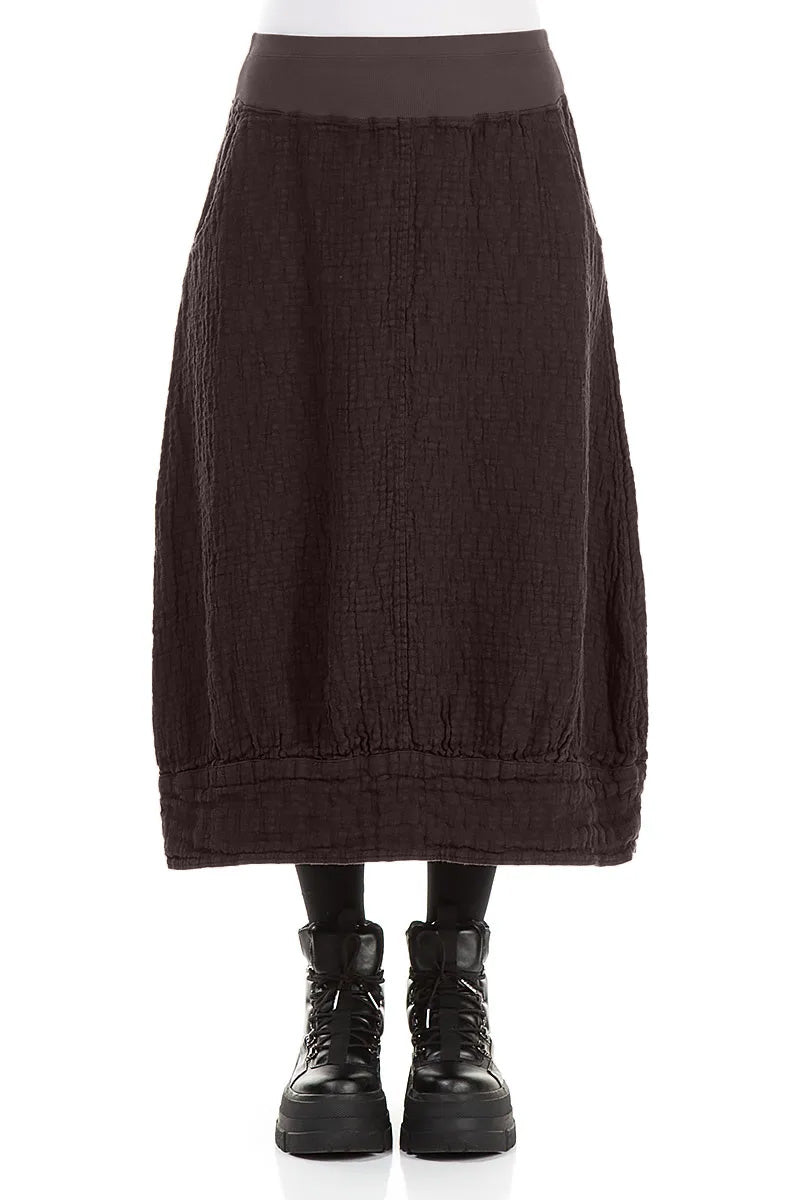 Truffle Brown Textured Linen Midi Skirt