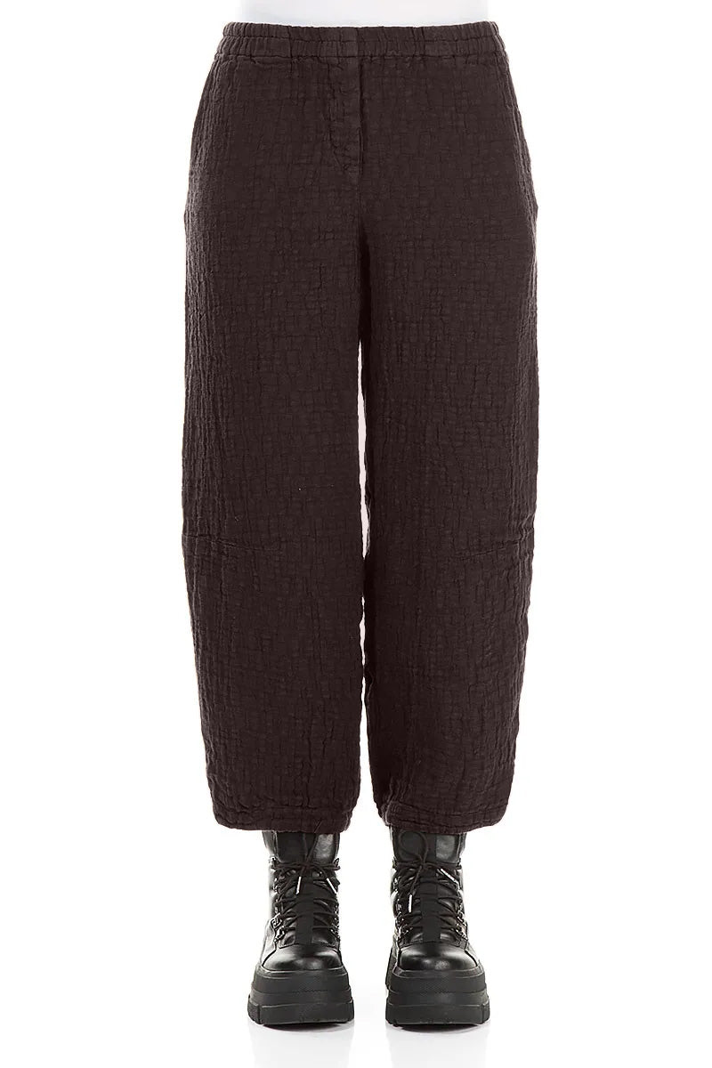 Truffle Brown Textured Linen Trousers