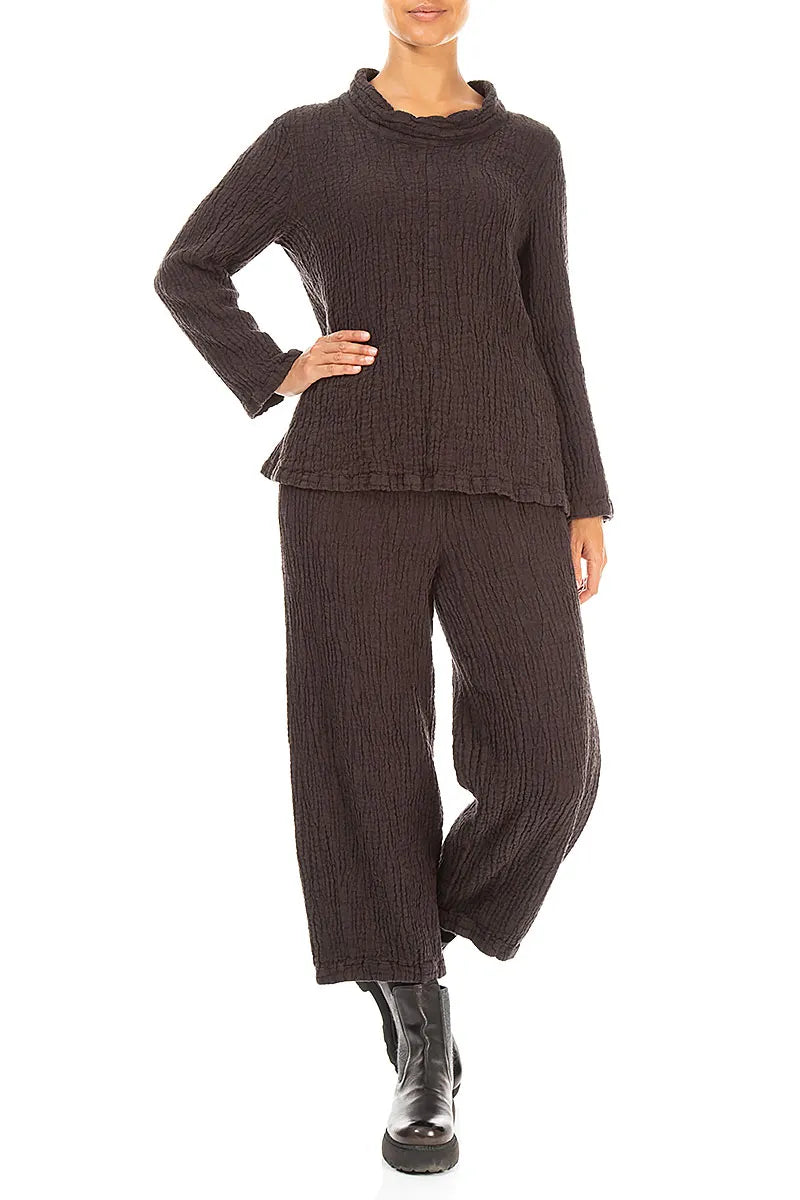 Truffle Brown Textured Linen Trousers 4