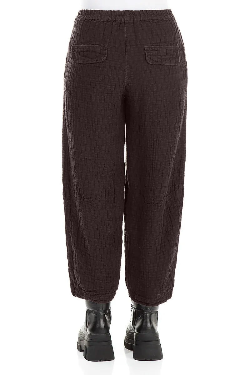 Truffle Brown Textured Linen Trousers