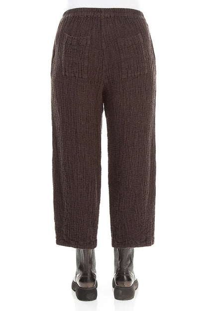 Truffle Brown Textured Linen Trousers 2
