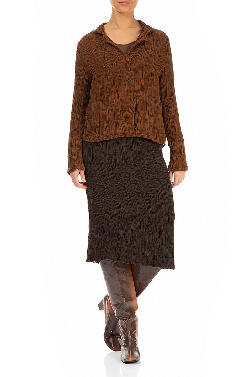 Truffle Brown Textured Silk Linen Pencil Skirt 4