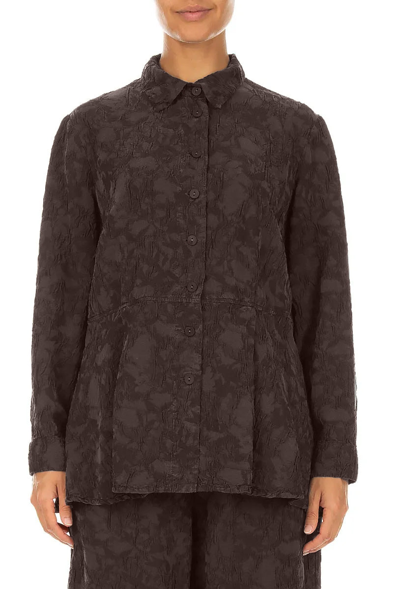 Truffle Brown Textured Silk Viscose Shirt Jacket