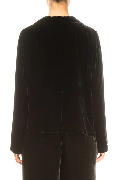 Tuck Front Black Silk Velvet Jacket