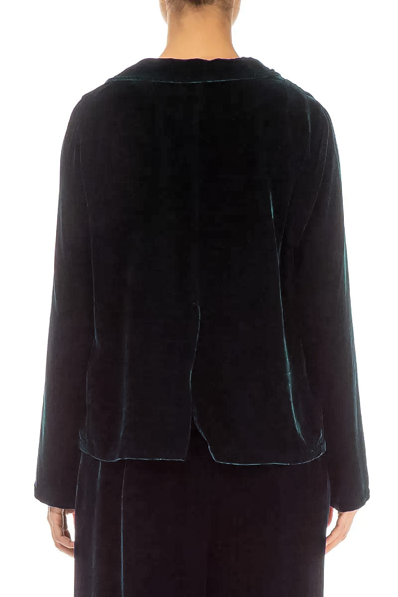 Tuck Front Peacock Silk Velvet Jacket