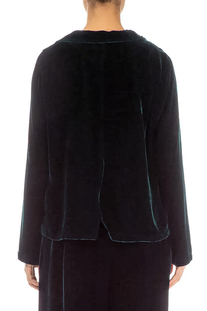 Tuck Front Peacock Silk Velvet Jacket