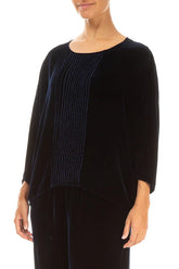 Tuck Front Royal Blue Silk Velvet Blouse 3