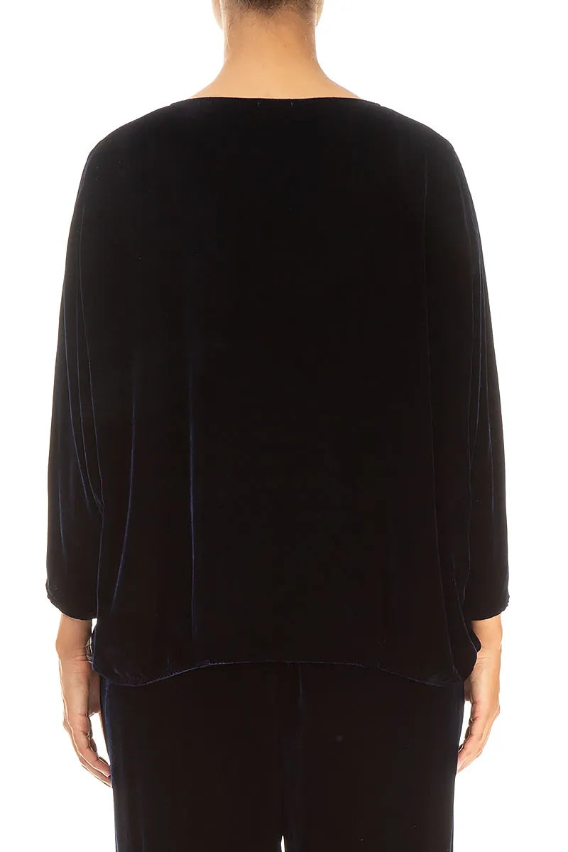 Tuck Front Royal Blue Silk Velvet Blouse 2