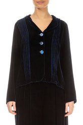 Tuck Front Royal Blue Silk Velvet Jacket 1