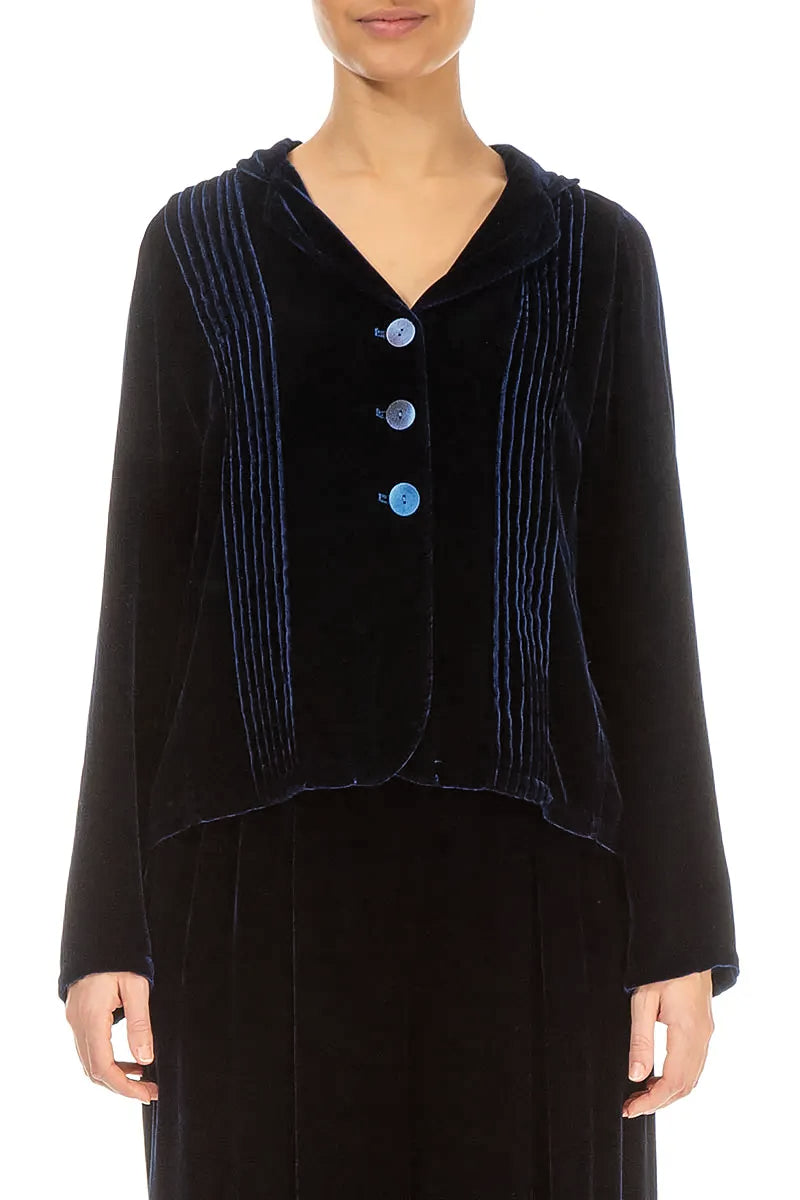 Tuck Front Royal Blue Silk Velvet Jacket 1