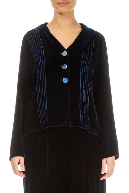 Tuck Front Royal Blue Silk Velvet Jacket 1