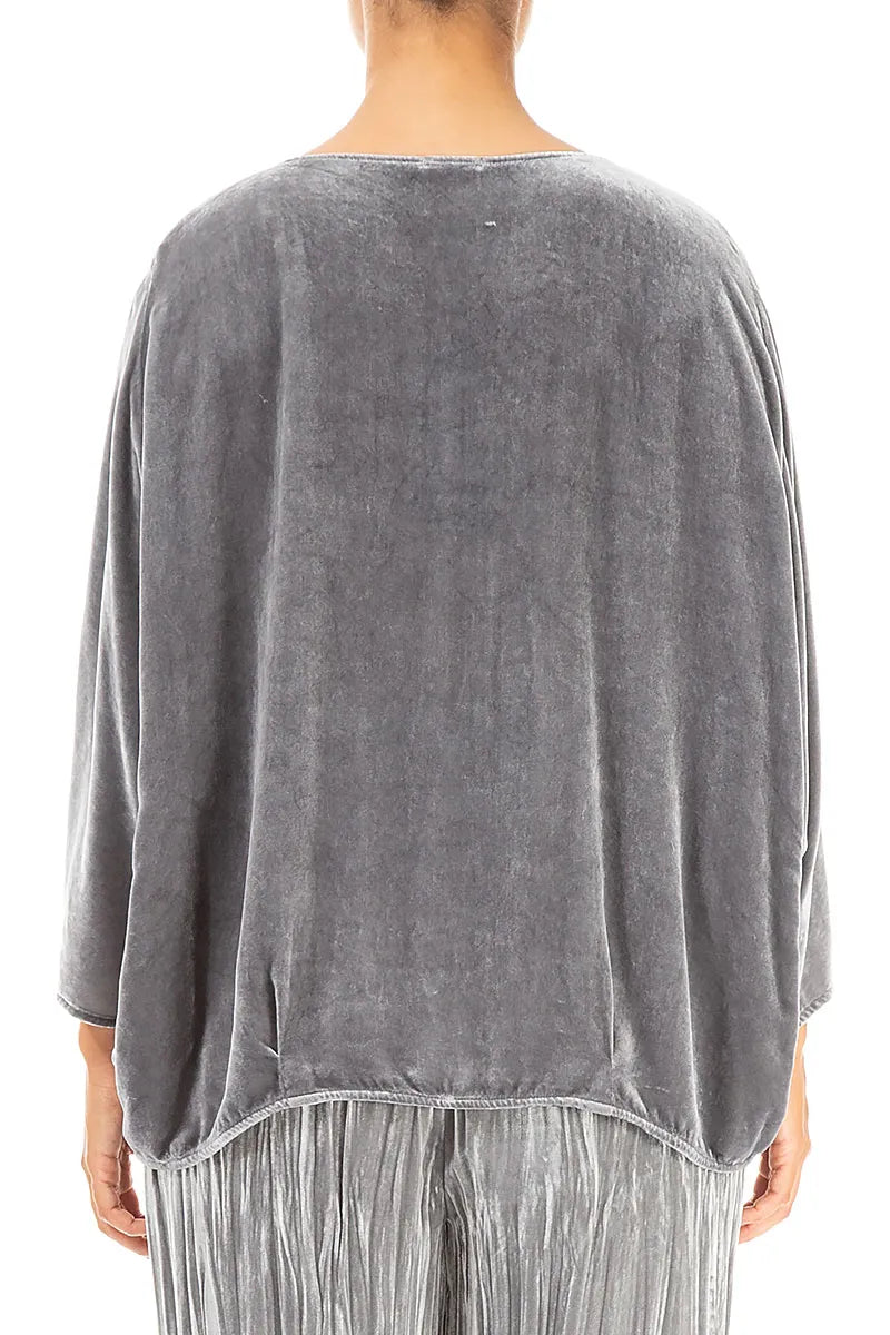 Tuck Front Silver Silk Velvet Blouse 2