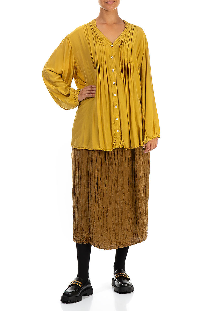 Tucks Front Yellow Silk Bamboo Shirt