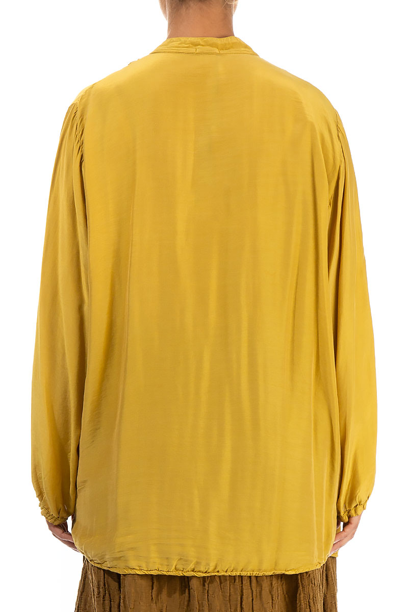 Tucks Front Yellow Silk Bamboo Shirt