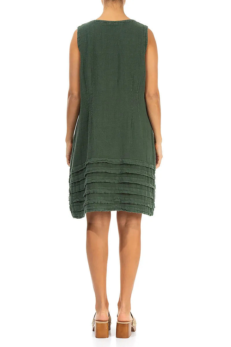 Tucks Hem Short Khaki Linen Dress