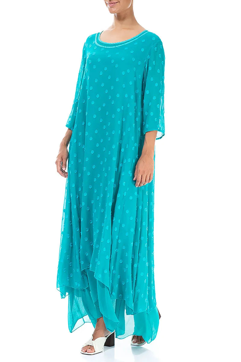Turquoise Dotty Silk Maxi Dress 3