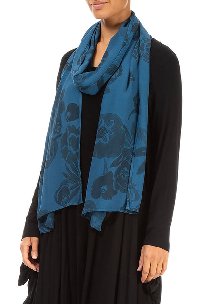 Turquoise Flowers Viscose Scarf