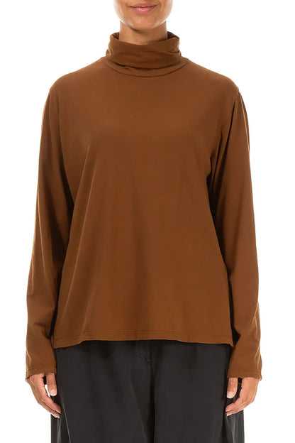 Turtleneck Aged Copper Cotton Blouse 1