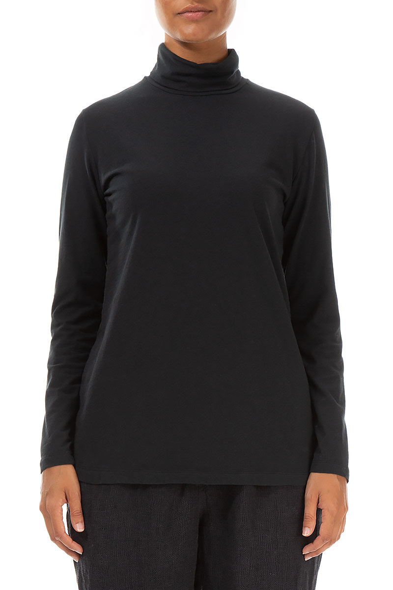 Turtleneck Black Cotton Blouse 1