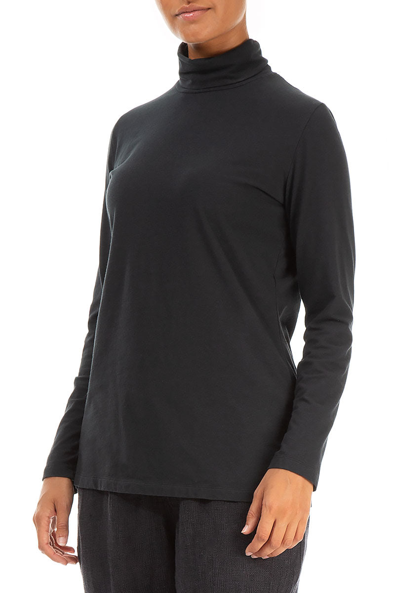 Turtleneck Black Cotton Blouse 3