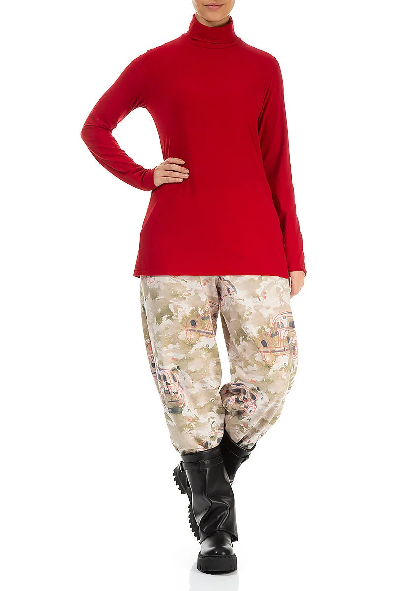 Turtleneck Cherry Red Cotton Blouse 4