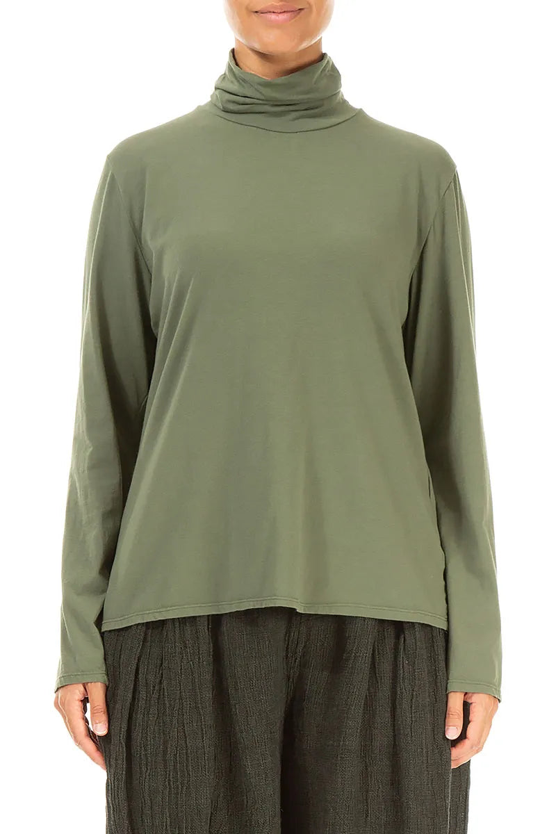 Turtleneck Forest Mist Cotton Blouse 1