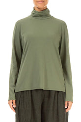 Turtleneck Forest Mist Cotton Blouse 1